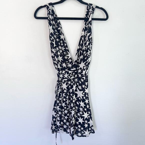 Reformation Cosmo Star Mini Wrap Dress Deep V-Neck Black White Womens Sz S - Picture 3 of 8